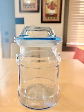 LARGE MCM Vintage L.E. Smith Pale or Light BLUE Glass Milk Can Canister 9.75”
